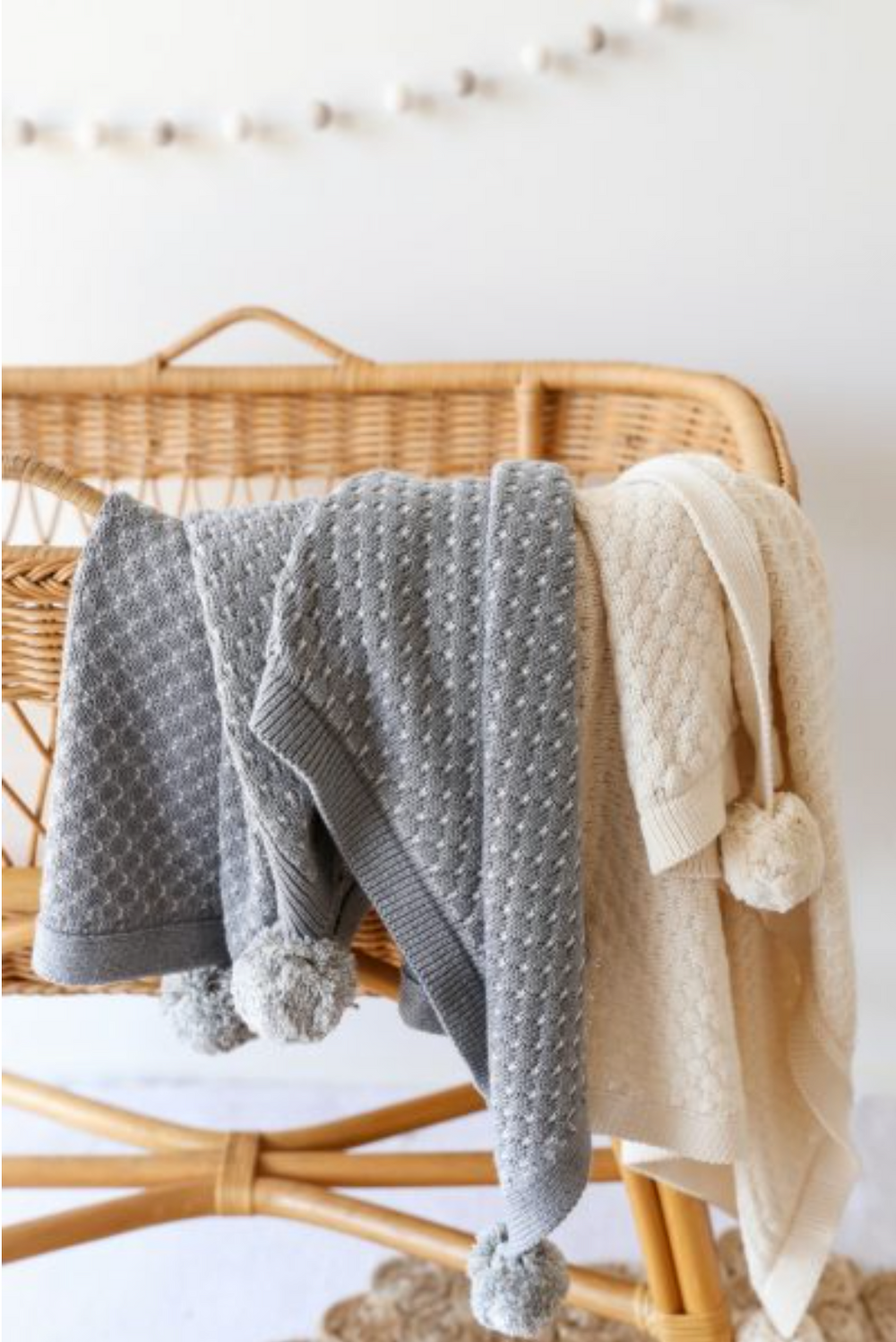 Grey Premium Cotton Pom Pom Knit Baby Blanket Wrap