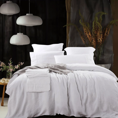 Pure French Linen White Queen Bed Quilt Cover Set Genuine Heavy Weight
