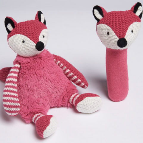Plush Pink Fox Baby Toy & Rattle Gift Set