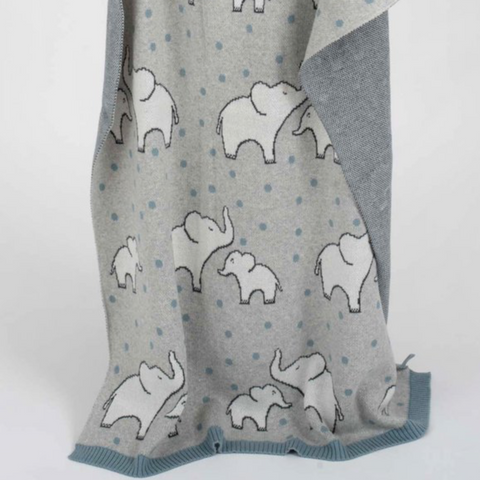 Jimmy Blue Elephant Polka Dot Cotton Knit Baby Blanket