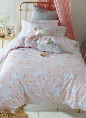 Swan Princess Girls Pink Quilt Cover Set