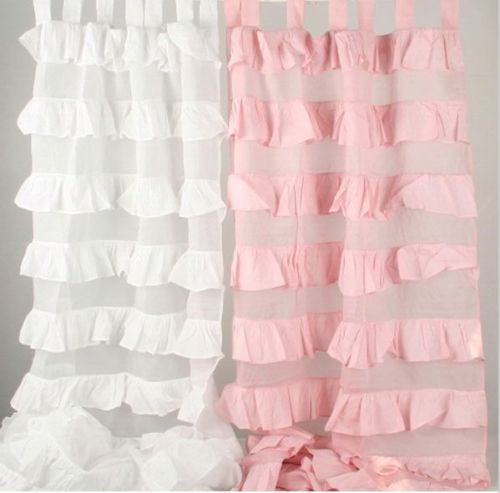 Dusty Blue Shabby Chic Ruffle Tab Top Curtain Pair
