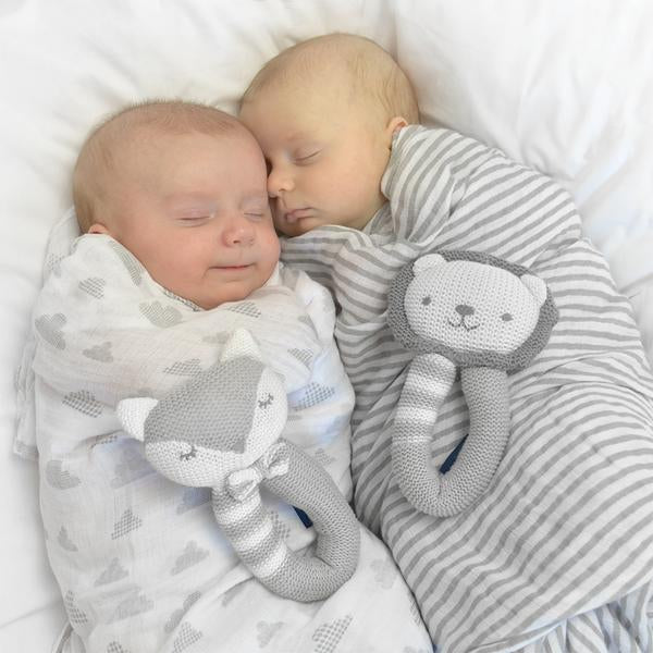 2 Piece Fox Rattle & Grey Cloud Muslin Swaddle Wrap Gift Set