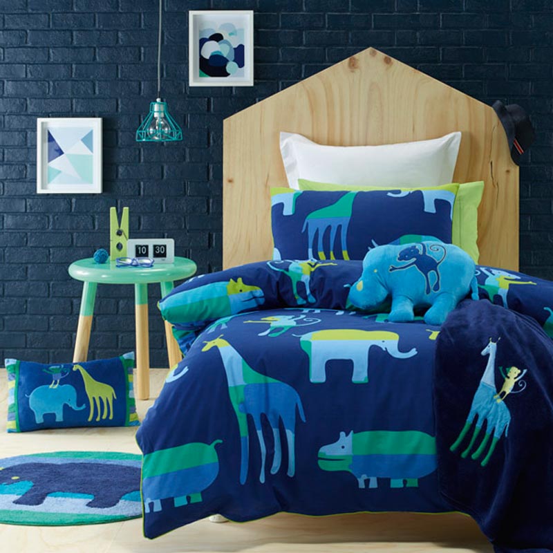 Animal Patch Cotton Blend Blue Multi Quilt Cover Set