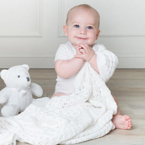 Lattice White Cotton Baby Shawl Living Textiles Baby Blanket