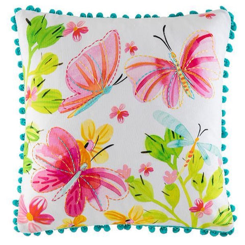 Cactus Girls Butterfly Cushion with Pom Pom Trims