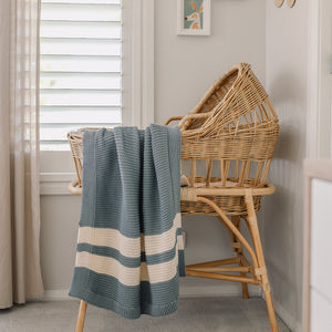 Chunky Knit Charlie Blue Cotton Baby Blanket