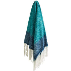 Kas Australia Teal Chevron Tassel Throw Rug – Wool Blend