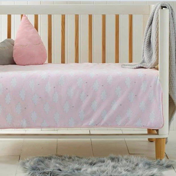 Pink Clouds Girls soft Jersey Cot Quilt / Nursery Comforter