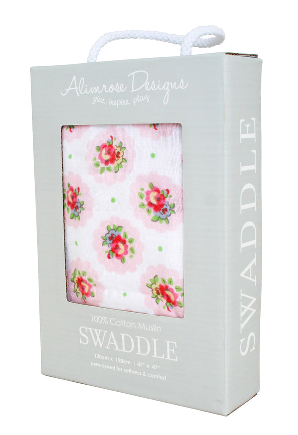 Muslin Baby Swaddle Wrap Shabby Chic Floral Medallion