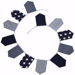 Lachlan Cotton Navy & White Bunting Flags - Gingham, Stars, Stripes