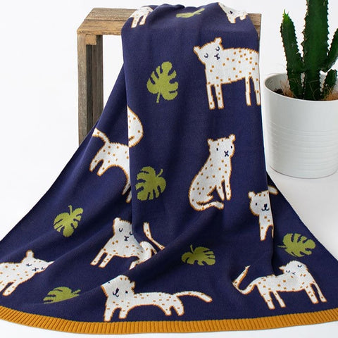 Leopold Leopard Cotton Knit Baby Blanket Indus Design