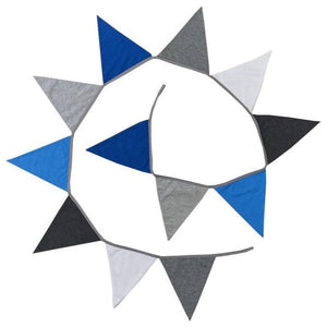 Leo Jersey Cotton Bunting – Blue, Grey & White Flags