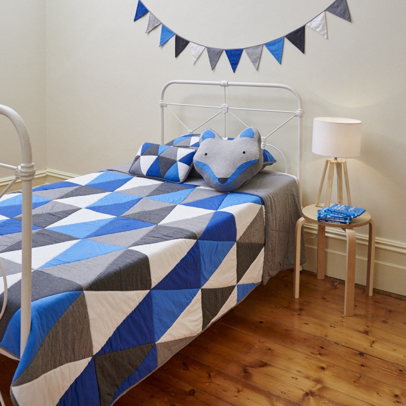 Leo Jersey Cotton Bunting – Blue, Grey & White Flags