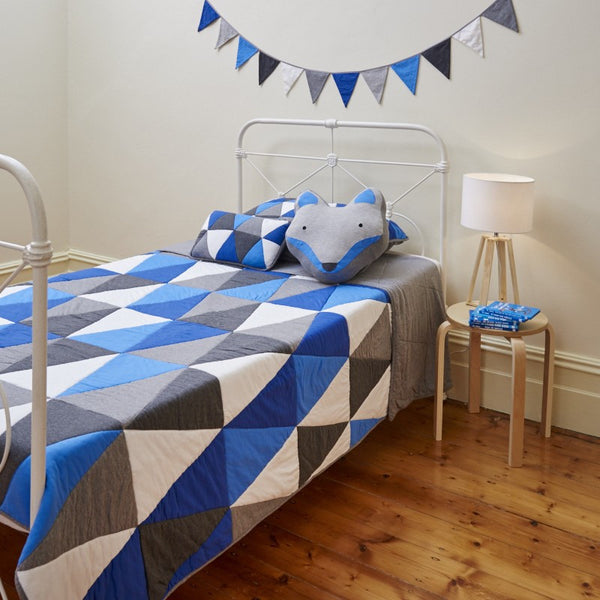 Leo Jersey Cotton Bunting – Blue, Grey & White Flags