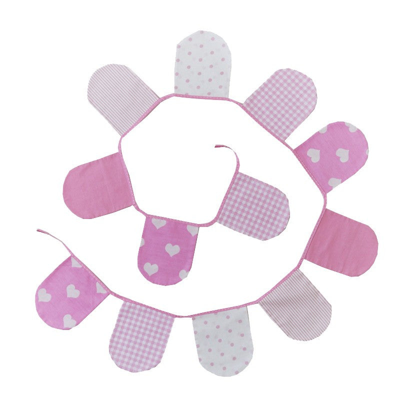 Lucy Pink & White Bunting Flags - gingham, Polka Dot, Hearts