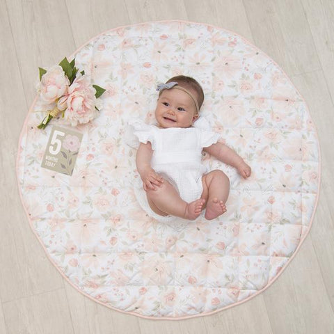 Meadow Floral Round Baby Play Mat with Milestone Cards