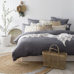 French Linen Bambury Charcoal Quilt Cover Set in Super King