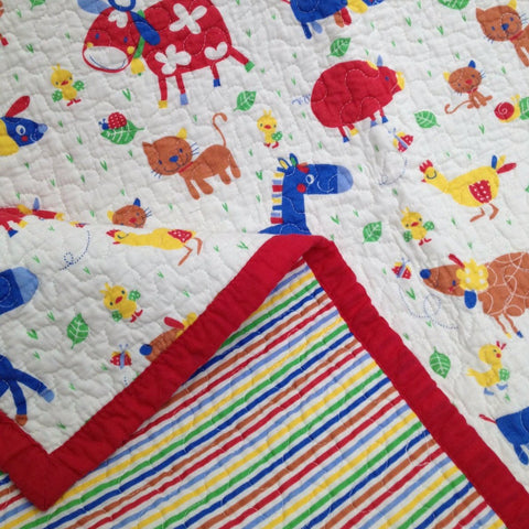Kids Nursery Farmyard  Cotton Quilted Throw Rug with Bonus Square Cushion Cover