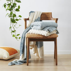 Di Lusso Living Kassa Aqua & Natural Cotton Knit Throw Rug