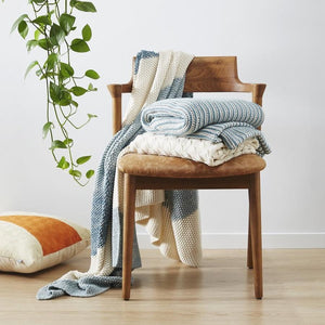 Di Lusso Living Kassa Aqua & Natural Cotton Knit Throw Rug