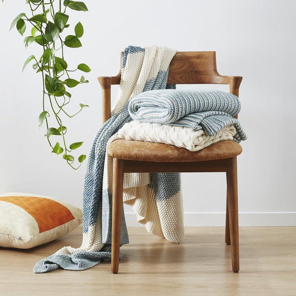 Di Lusso Living Kassa Aqua & Natural Cotton Knit Throw Rug