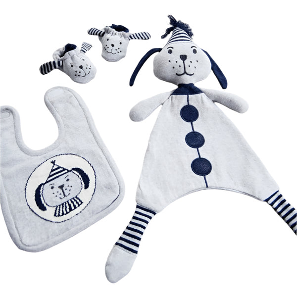 3 Piece Wilbur Dog Newborn Toy Soother Bib and Booty Set