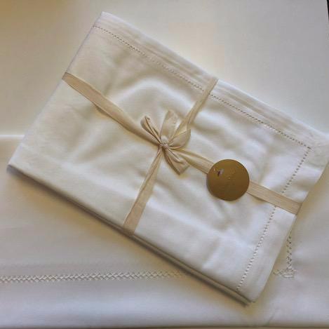 Off White Rectangle Table Cloth with Spoke Stitch Detail